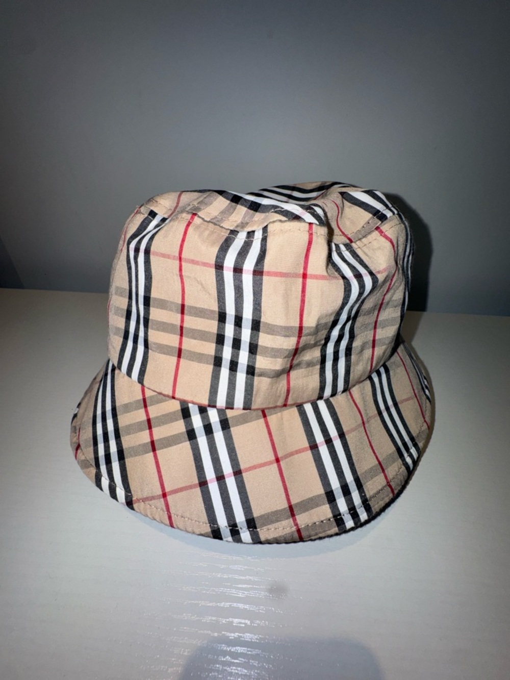 Classic Plaid Bucket Hat in Beige, Black & Red